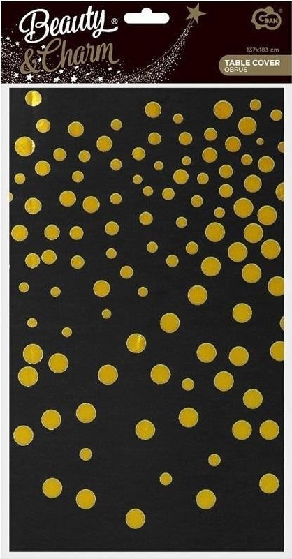 GoDan Obrus foliowy B&C złote groszki, czarny 137x183cm