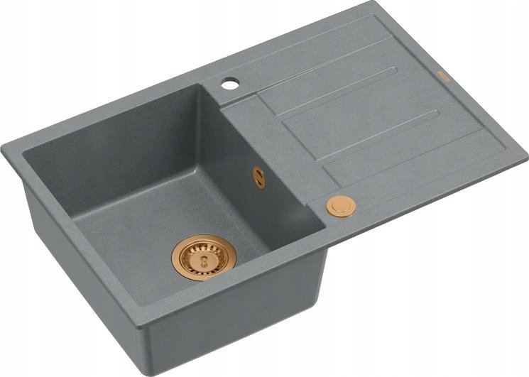 Zlewozmywak GraniteQ MORGAN 111 zlewozmywak silver stone z syfonem Push To Open 1-komorowy z/o / elementy miedziane
