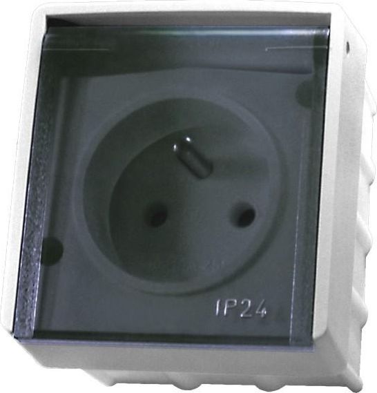 Ospel LAMBDA Gniazdo hermetyczne pojedyncze z/u IP44 klapka dymna białe (GNH-1LZd)