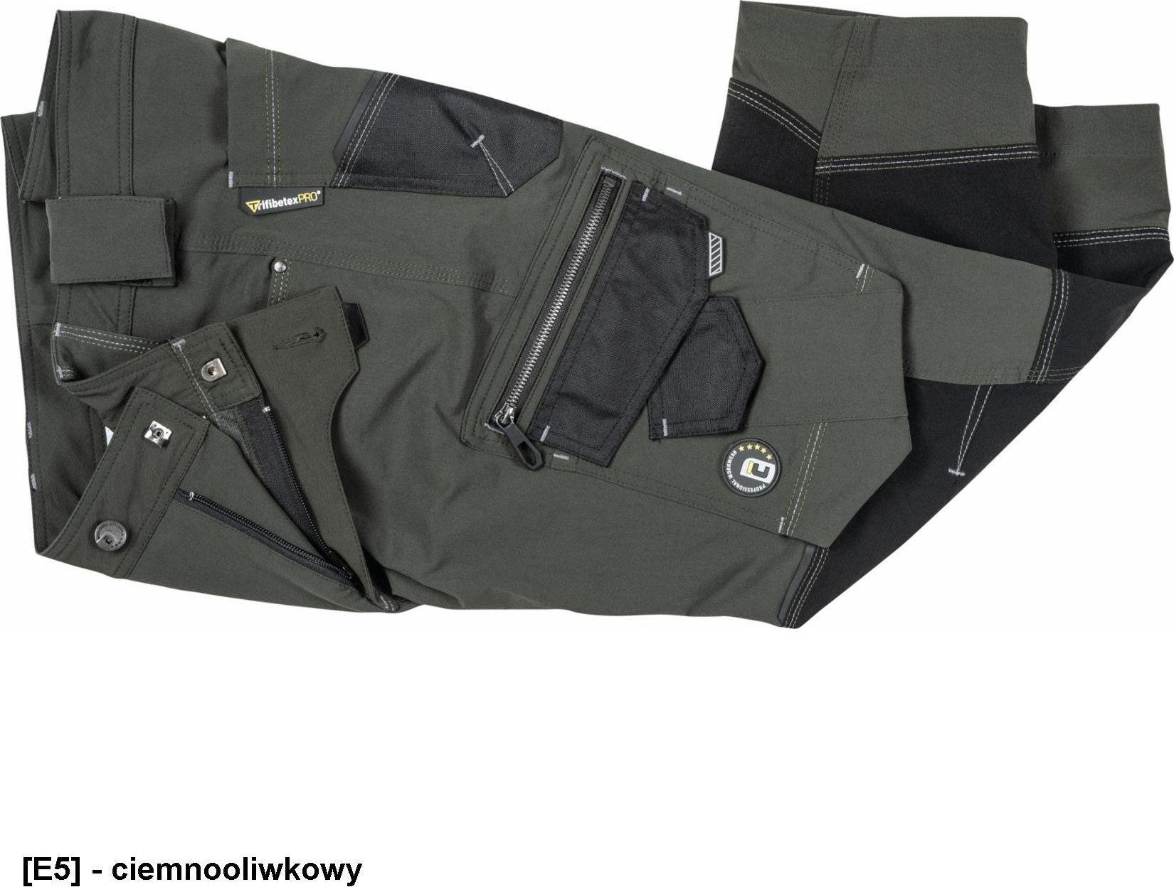 CERVA NEURUM PERFORMANCE 3/4 spodnie - męskie szorty robocze, elastyczny materiał TrifibetexPRO, 6 kieszeni, odblaski - ciemnooliwkowy 50