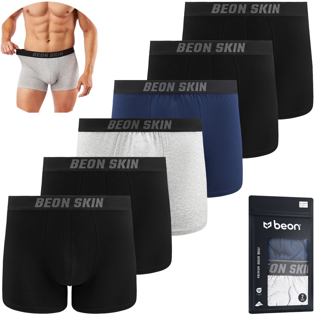 Bokserki męskie MB-G10 Coal Black 4x, Navy Blue 1x, Granite Grey 1x (XXL)