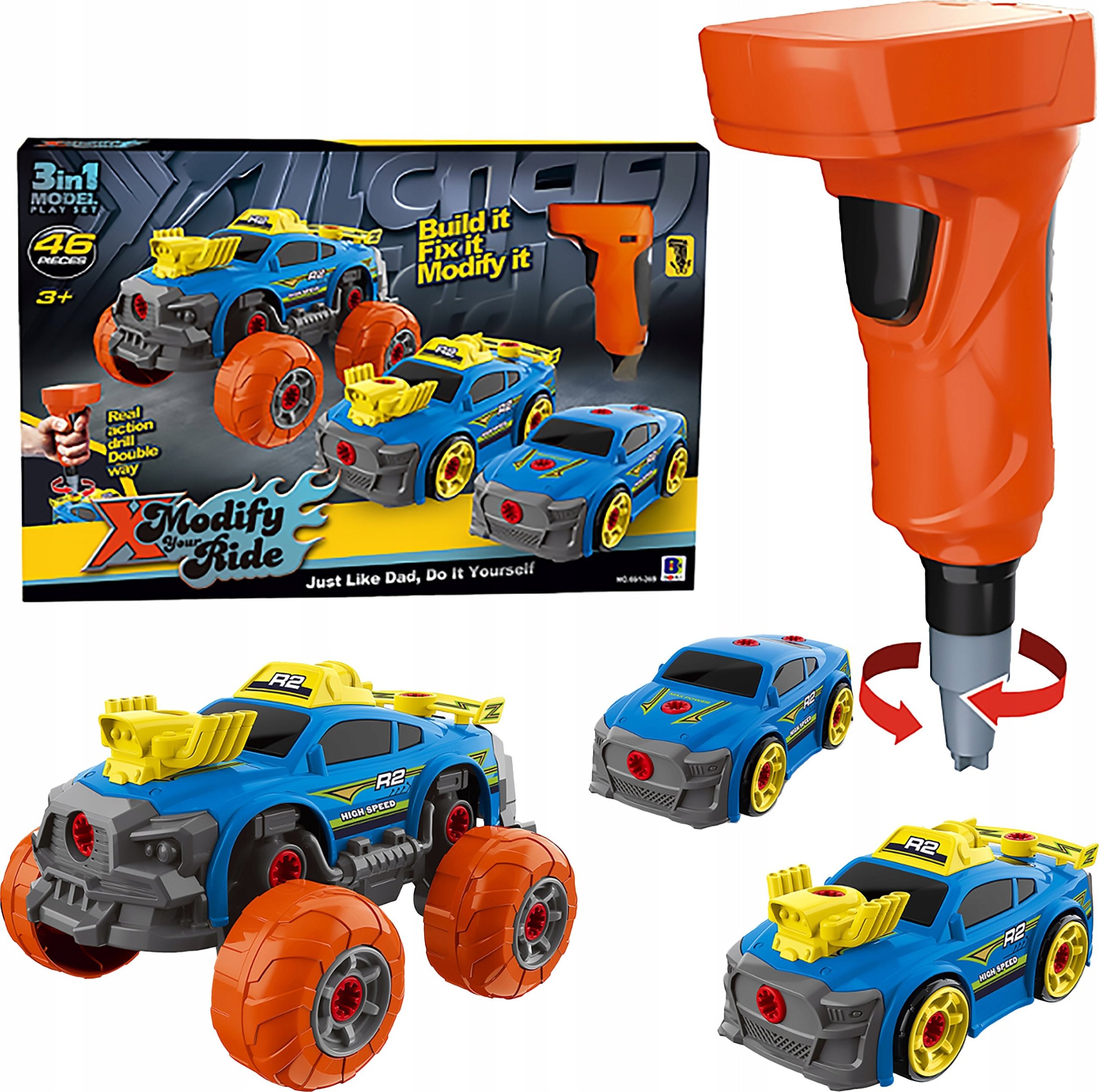 Sportowy, Terenowy Samochód do rozkręcania i skręcania 3w1 TUNING + Wkrętarka, Monster Truck