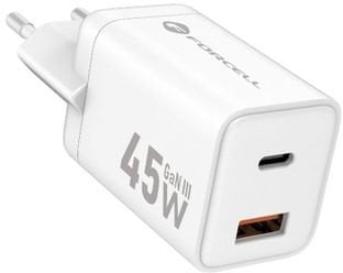 Ładowarka sieciowa do telefonu Forcell F-Energy Mini GaN III USB C + USB A PD QC4.0 45W VT-36 biała