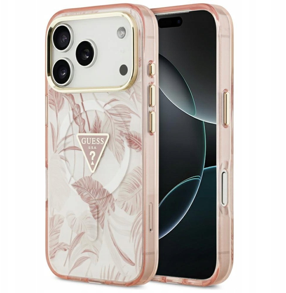 Guess Jungle Tonal Triangle MagSafe Case for iPhone 17 Pro Pink