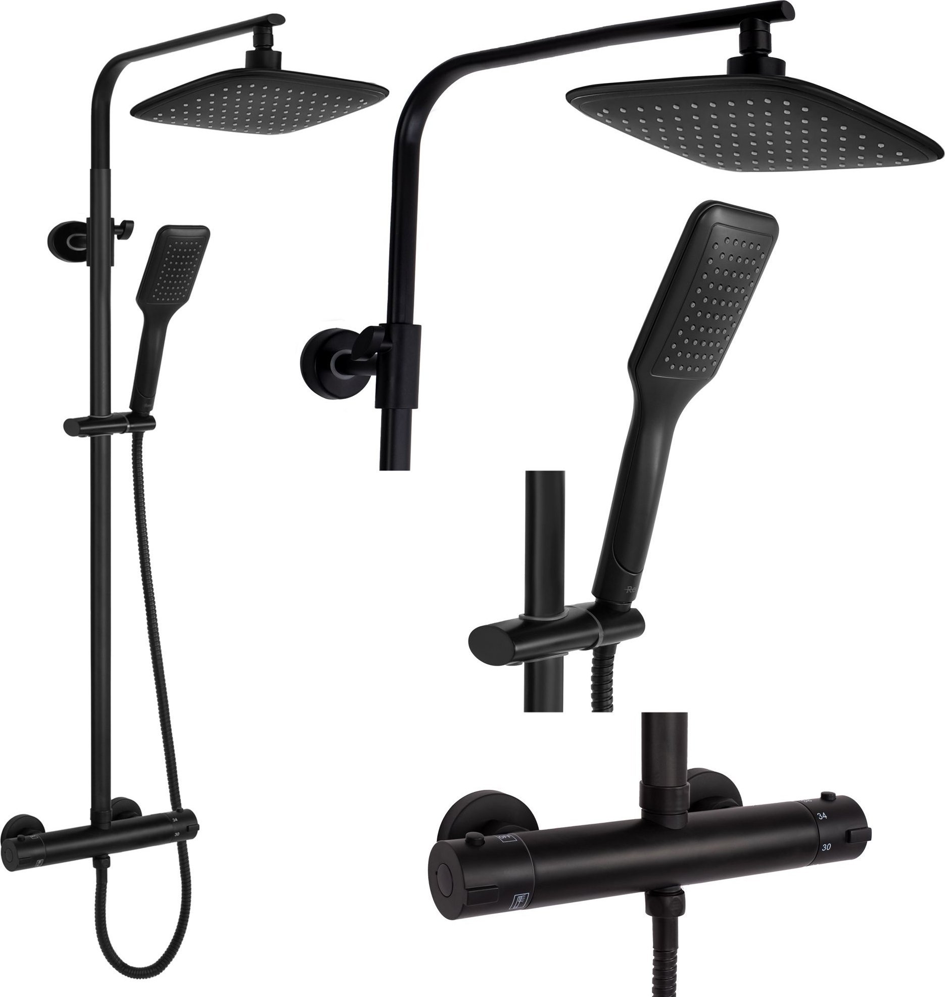 Zestaw prysznicowy Rea Zestaw Prysznicowy REA Tom Czarny z termostatem