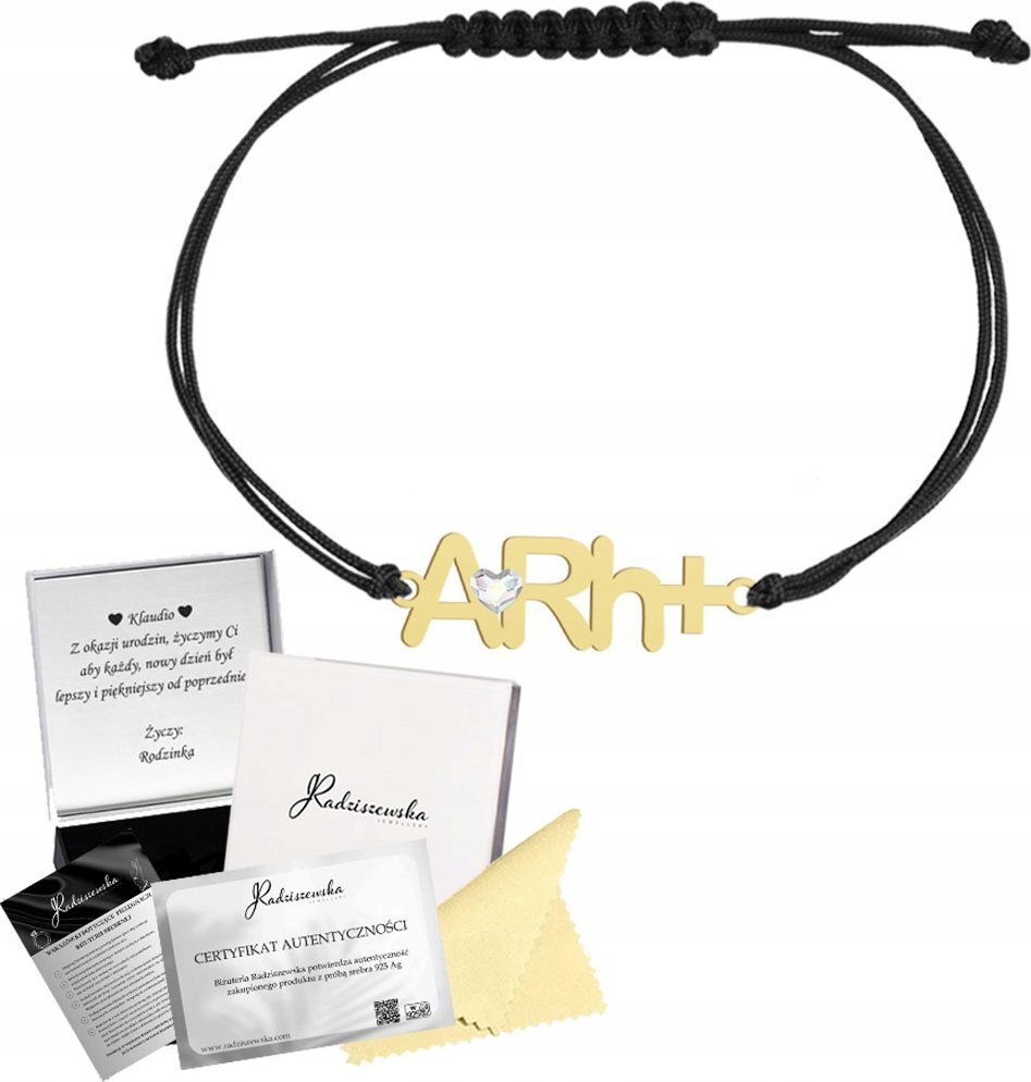 MEJK Jewellery Bransoletka Złota Grupa Krwi Sznurek 925 Dedykacja Prezent Biżuteria