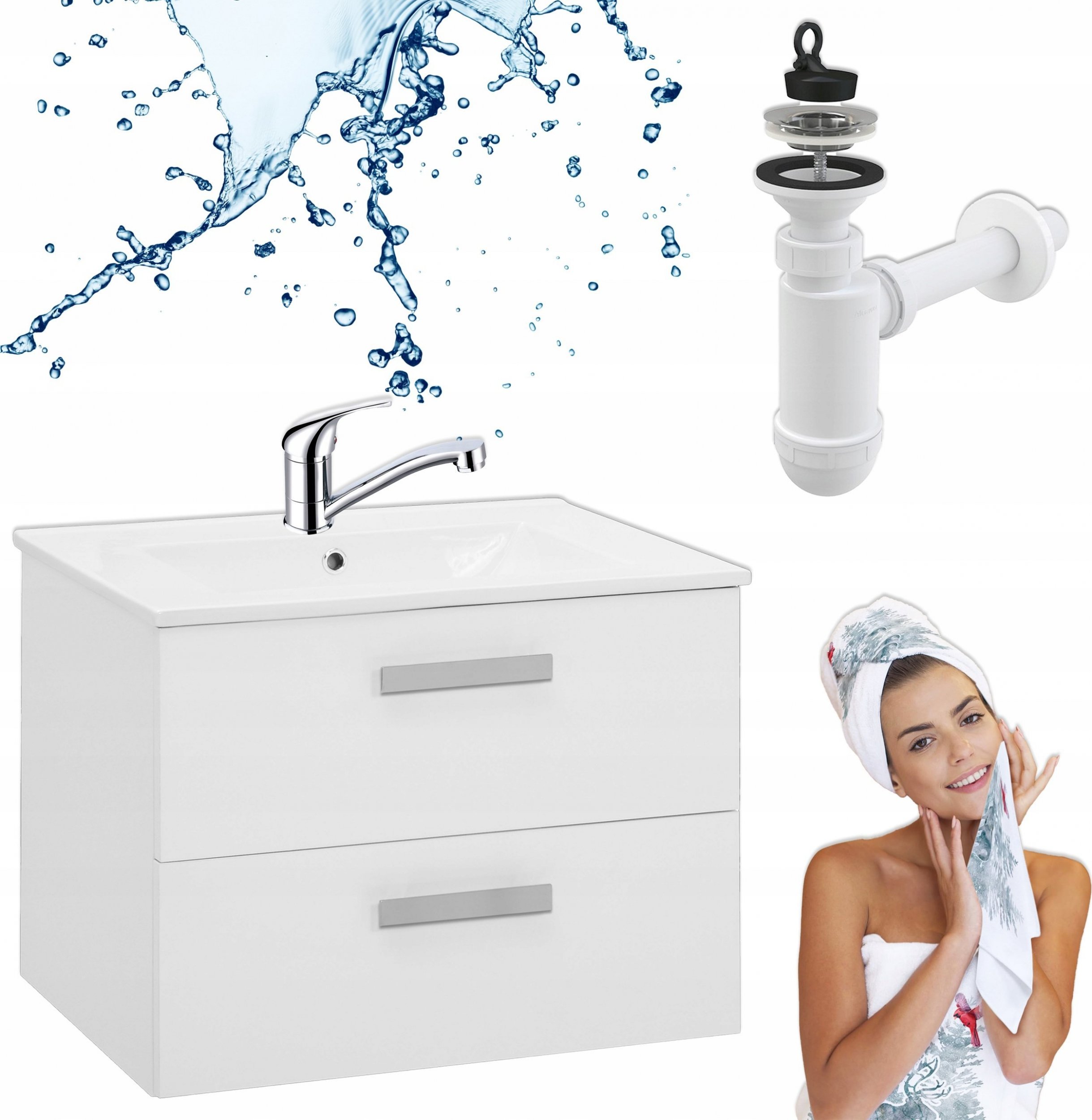 Stamar Szafka Łazienkowa Wisząca Vento Z Umywalką 60 POŁYSK Bateria Obrotowa Syfon