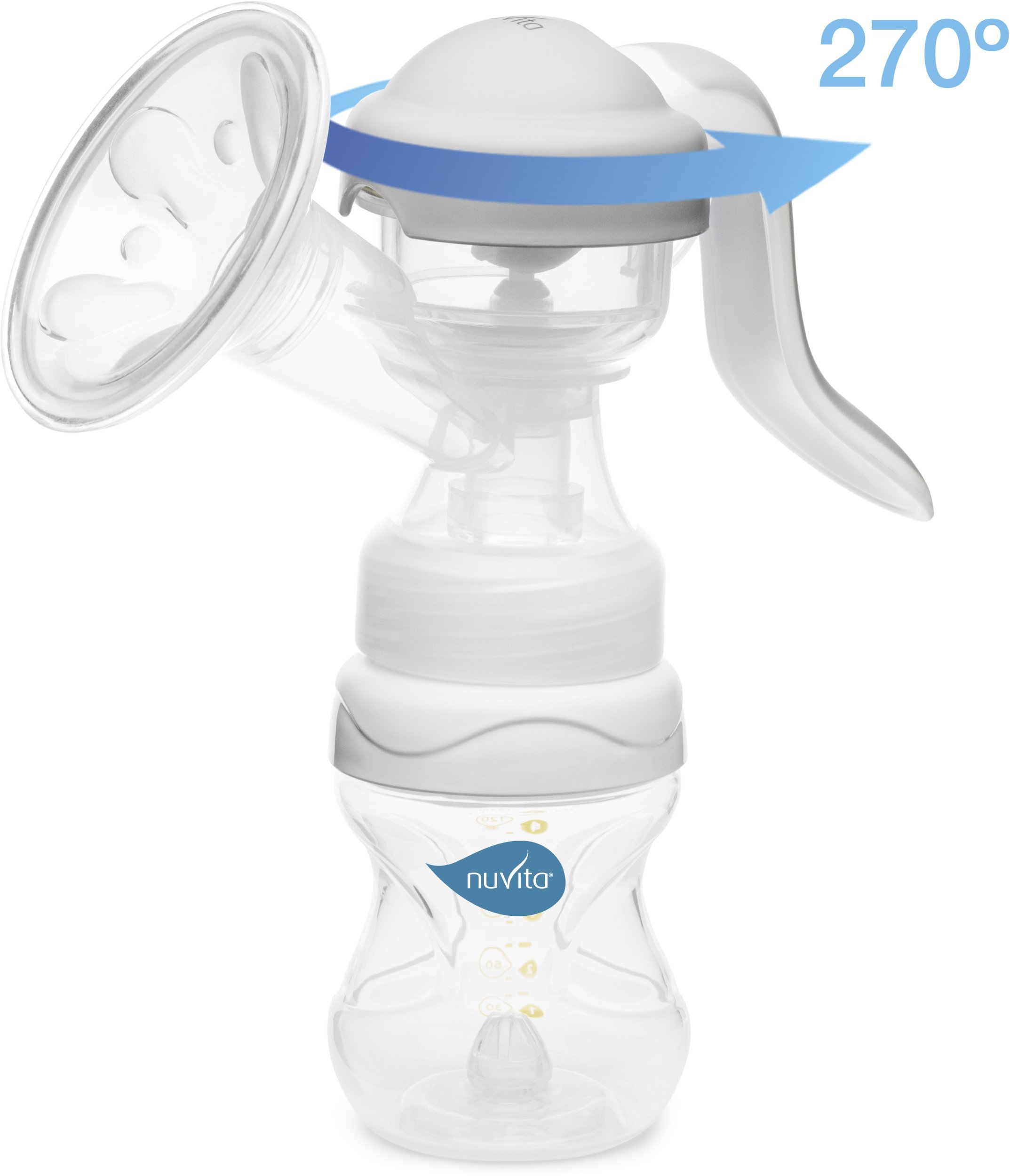 Nuvita Materno Twist Laktator ręczny dwufazowy z obrotową rączka 270°, Szary + butelka 150ml
