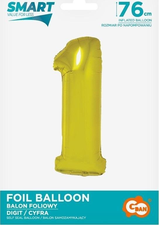 GoDan Balon foliowy cyfra 1 złota Smart 76cm