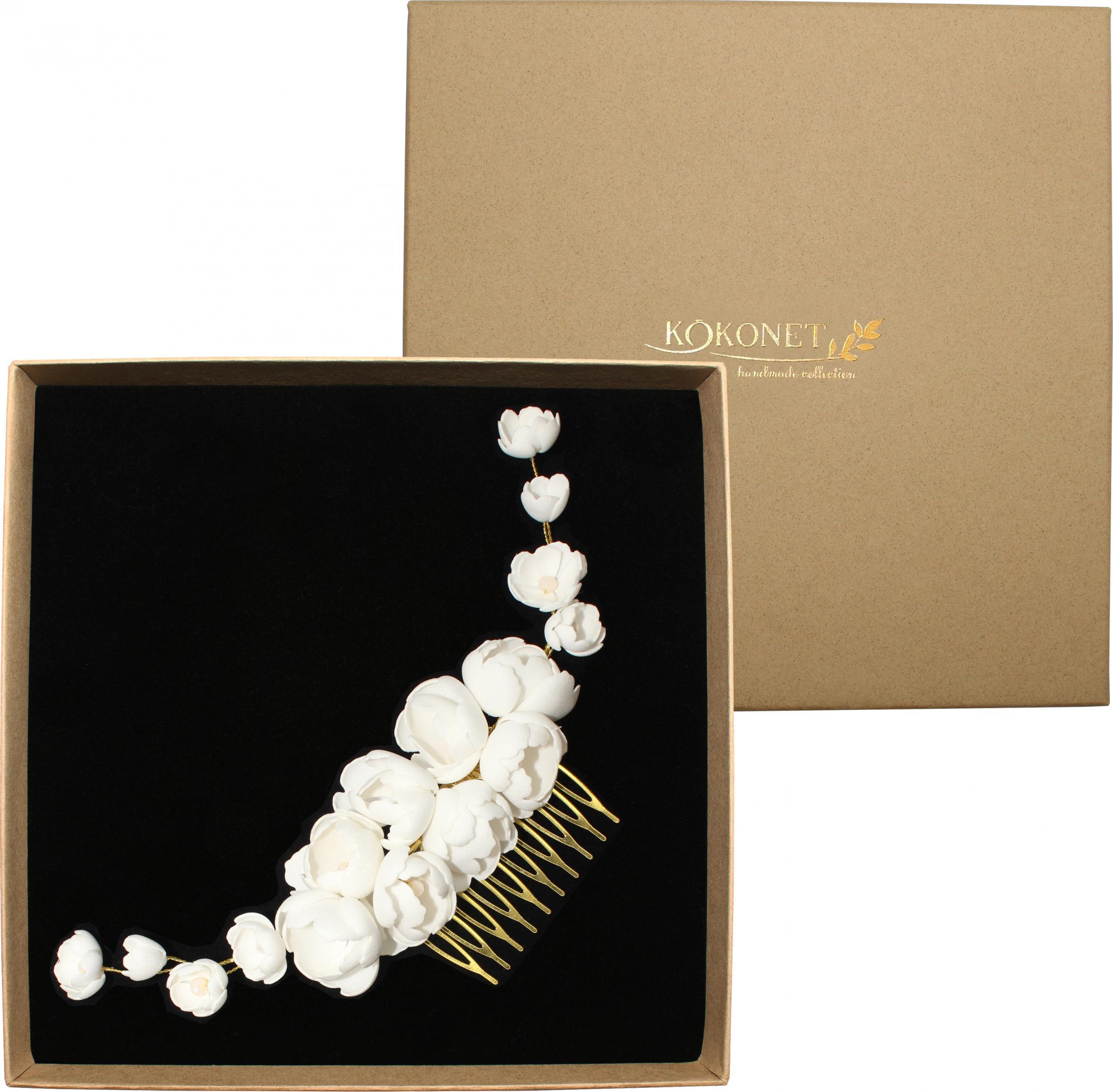 KOKONET Grzebyk złoty kwiatowy do fryzury ślubnej handmade