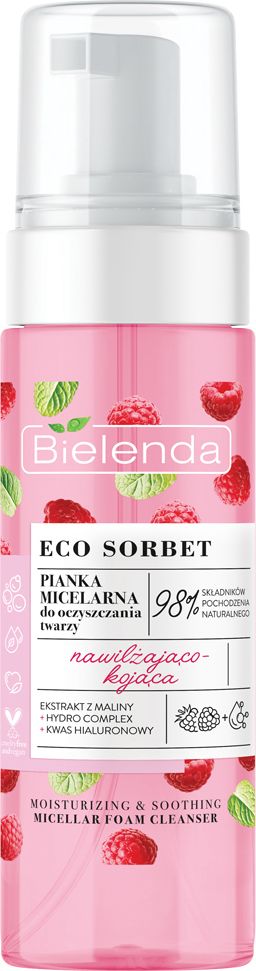 Bielenda Eco Sorbet Pianka do mycia twarzy nawilżająco-kojąca malina + kwas hialurownowy