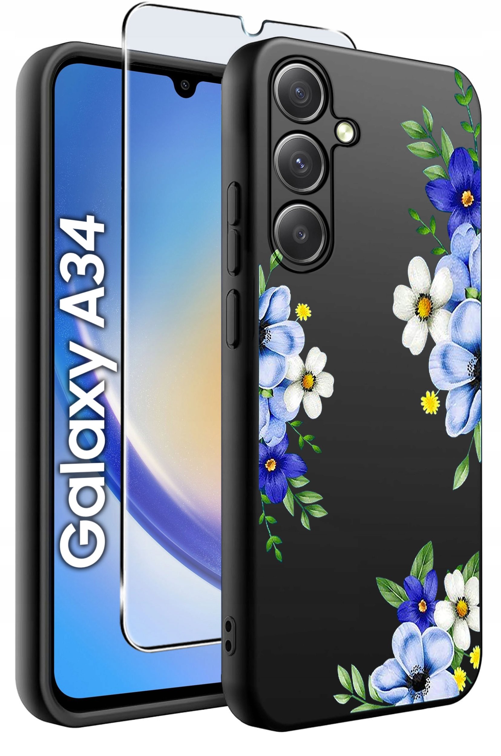 ETUI do Samsung A34 5G WZORY | SILIKONOWE MATT CASE + SZKŁO 9H