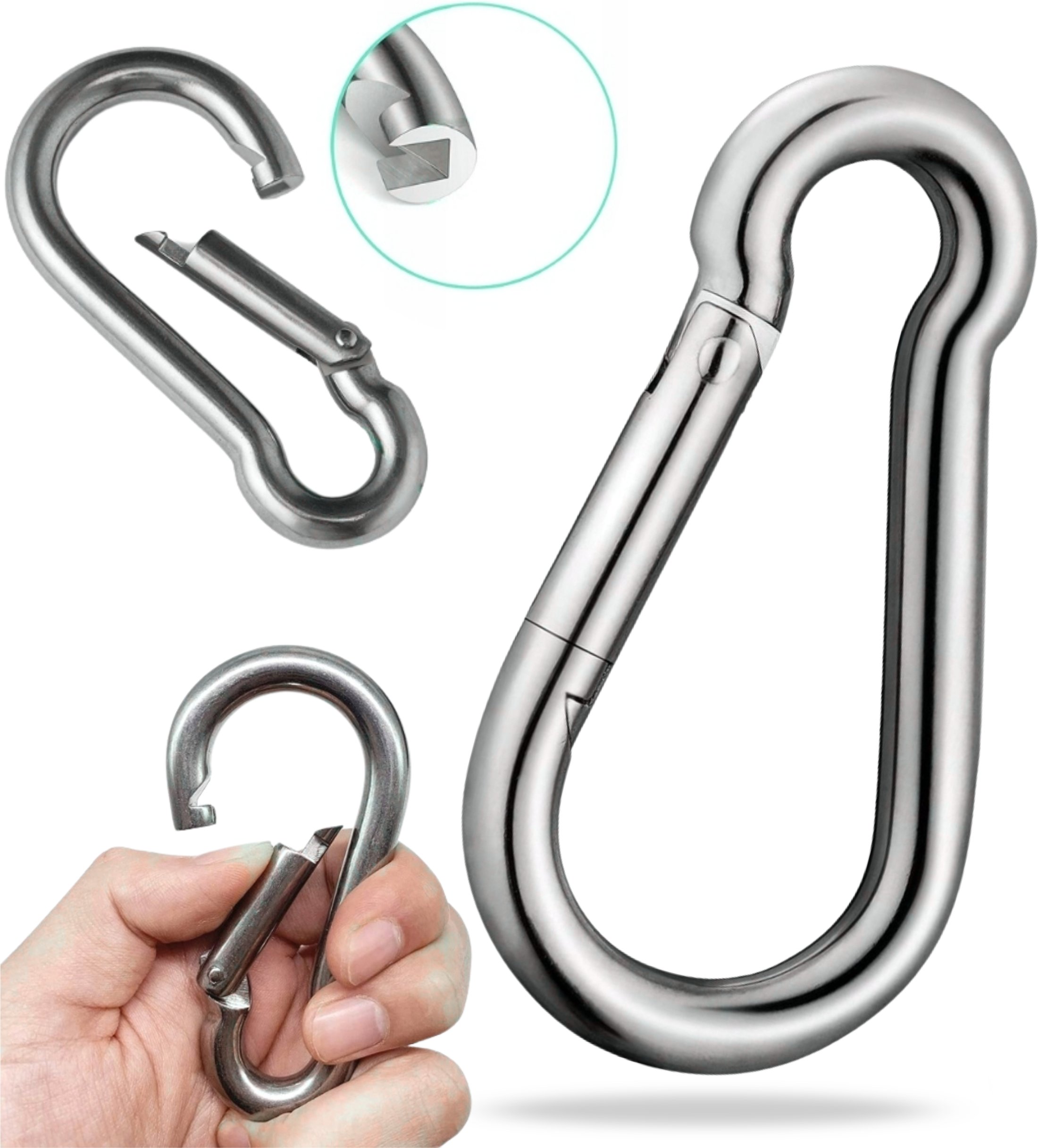 Karabinek wspinaczkowy Revity duży i mocny nierdzewny karabińczyk 8 x 3 cm