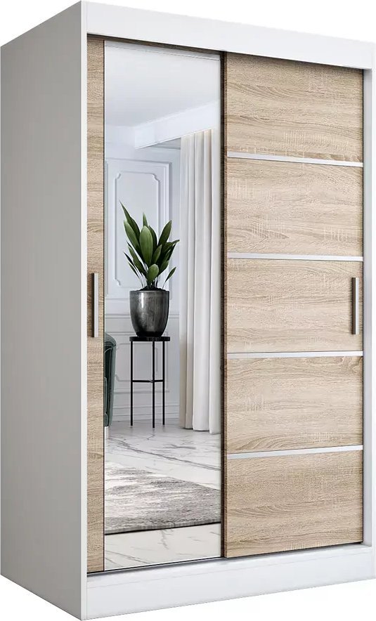 Elior Szafa przesuwna 120 cm biel + dąb sonoma - Felix 3X