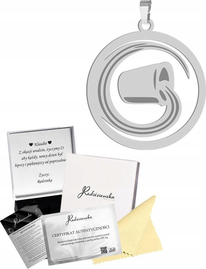 Radziszewska Jewellery Zawieszka Srebrna Znak Zodiaku Wodnik Srebro 925 Prezent Dedykacja Gratis