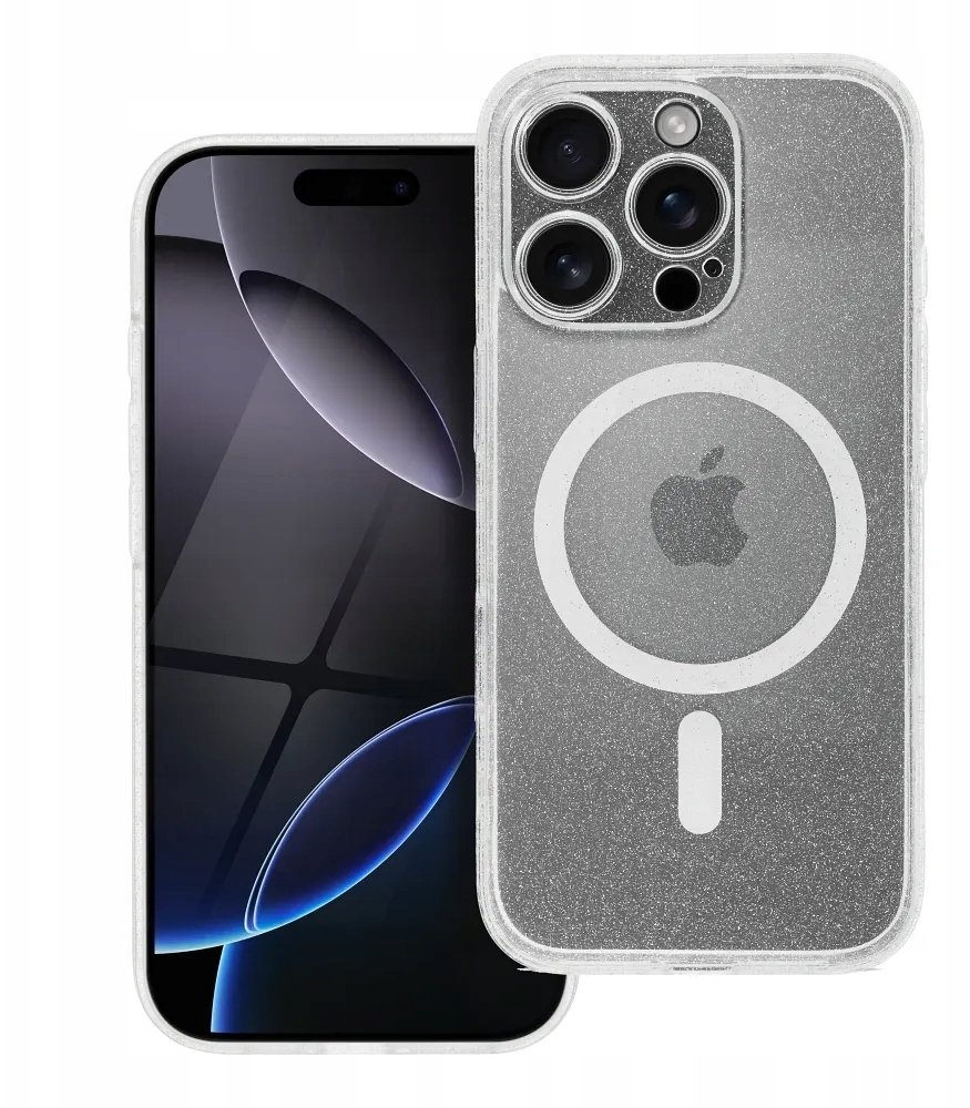 Futerał CLEAR MAG COVER z ochroną aparatu kompatybilny z MagSafe do IPHONE 17 Pro Max transparent glitter