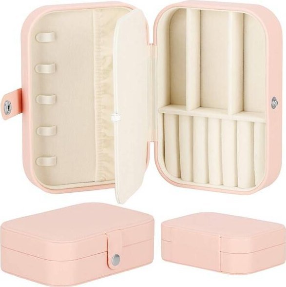 Springos Szkatułka na biżuterię ekoskóra 16x11x5 cm różowy organizer z przegródkami UNIWERSALNY