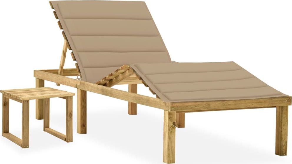 vidaXL Leżak ogrodowy ze stolikiem i poduszką, impregnowana sosna