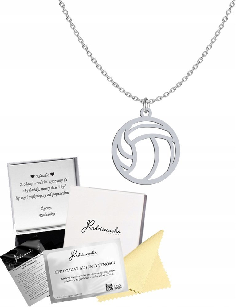 Radziszewska Jewellery Naszyjnik Srebrny Piłka do Siatkówki Łańcuszek Prezent 925 DEDYKACJA GRATIS