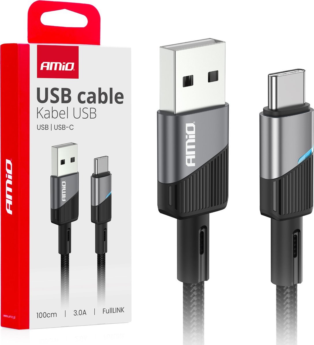 Kabel USB AMiO Kabel do ładowania usb-a - usb-c 3a 100cm fulllink amio-03923
