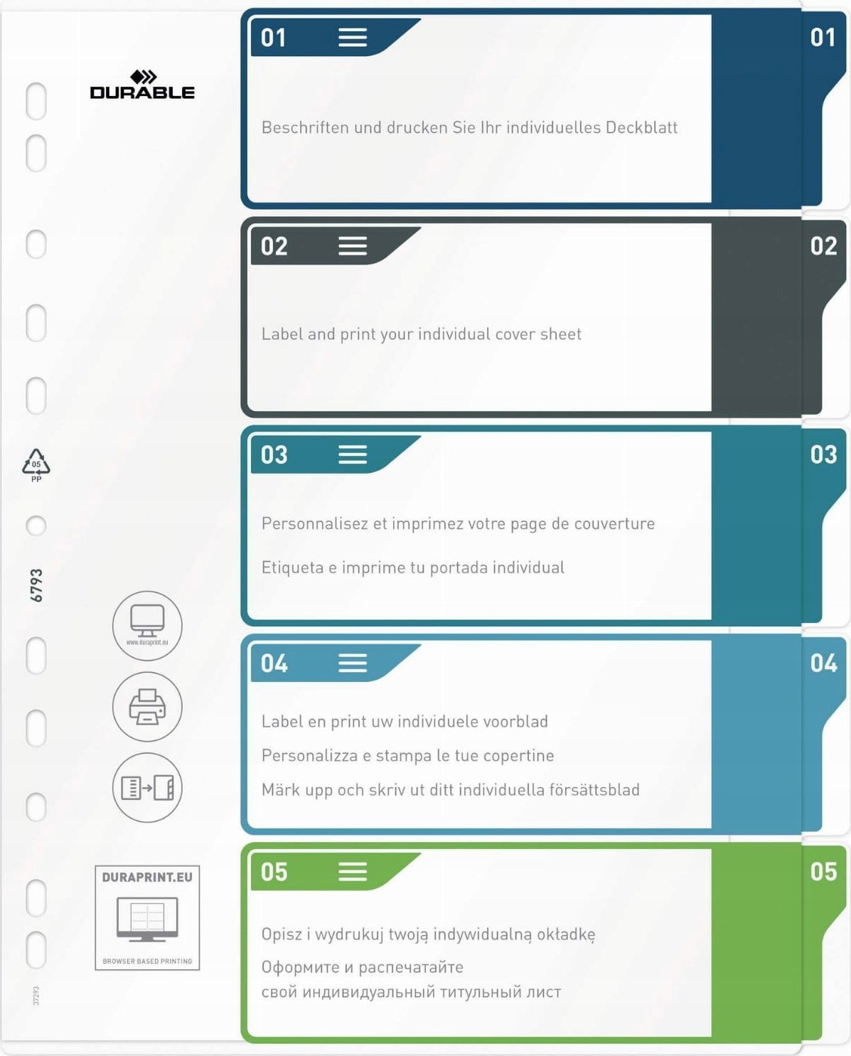 Durable DURABLE Register A4 + 5tlg. 1-5 farbige Taben+trans. Formbl.