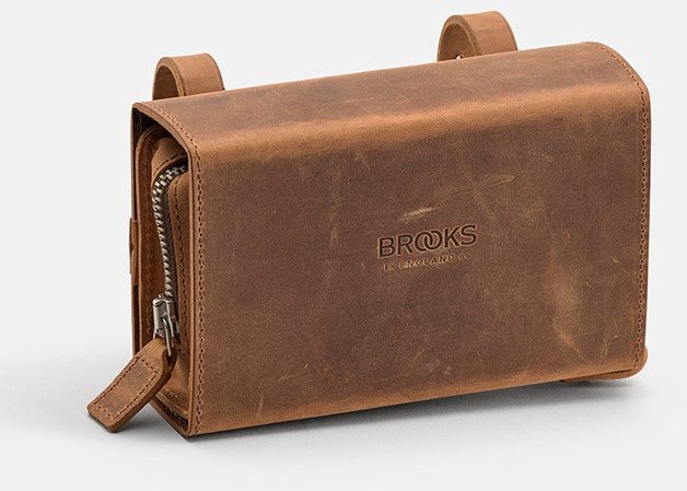 Torba podsiodłowa BROOKS D-SHAPED, Dark Tan, Pojemność 0,75L, Mocowanie na paskach, Garbowana skóra (NEW)