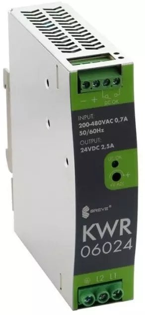 Zasilacz impulsowy KWR 06024 230-400/ 24VDC 2,5A 60W na szynę DIN, Uzas: 180-550VAVAC, Ta70, 17000-1802