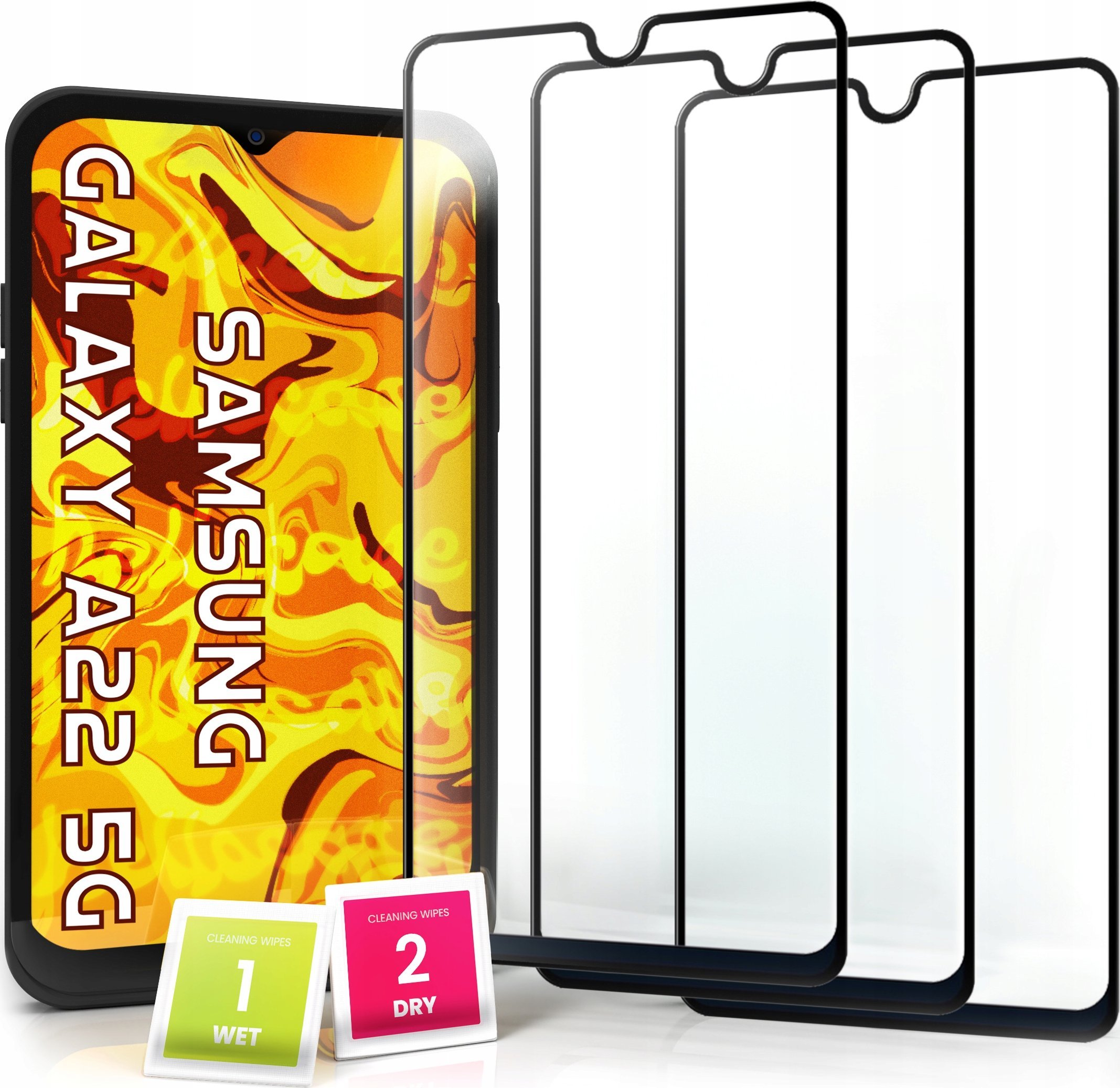 Hello Case 3-pak SZKŁO HARTOWANE DO Samsung Galaxy A22 na cały ekran 9H ochronne 5D