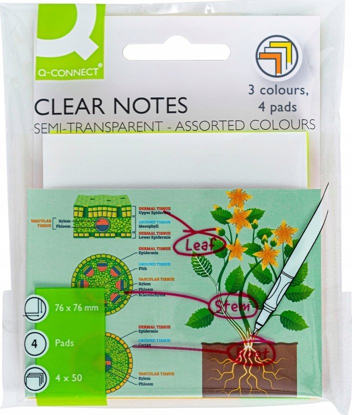 Q-Connect Bloczek samoprzylepny Q-CONNECT, półprzezroczysty, 76x76mm, 4x50k., mix kolorów