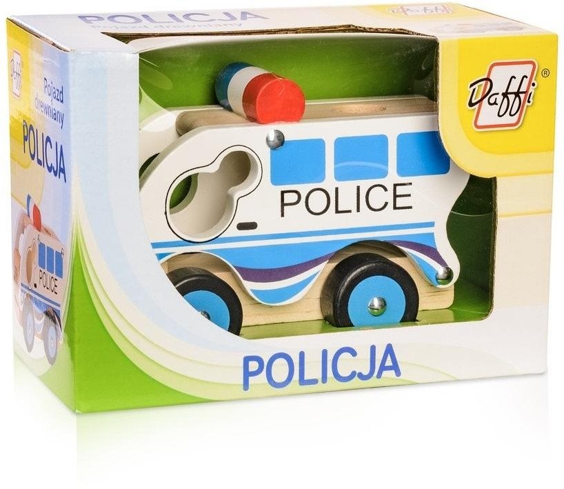 Drewniane auto z oponami Policja D-102 41028