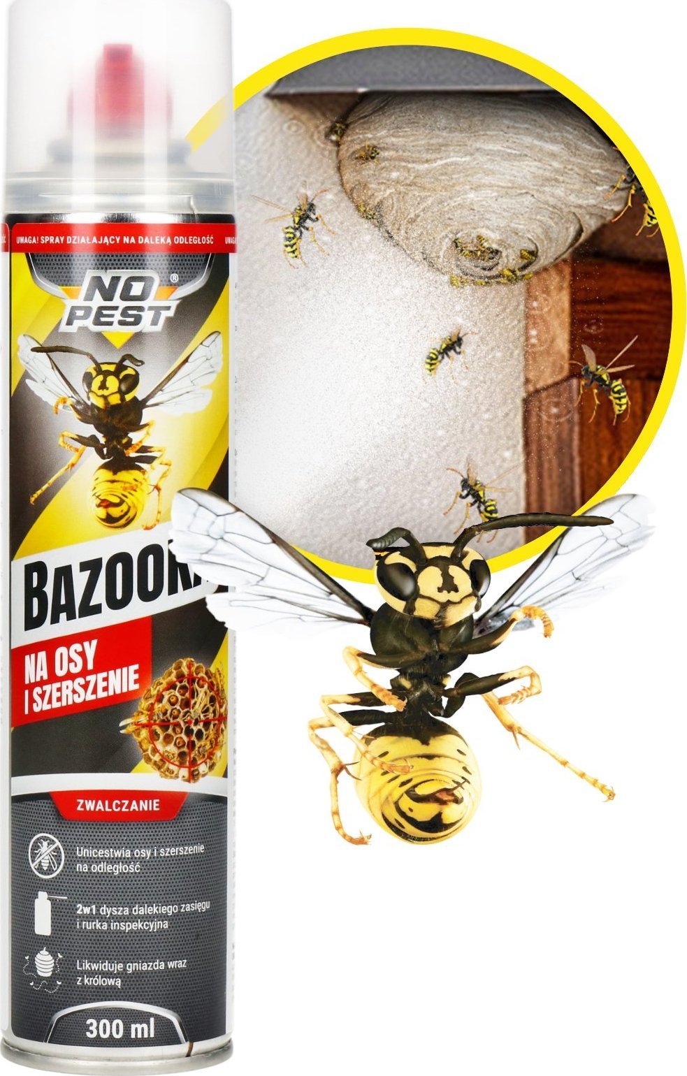 NO PEST Spray na Osy 300ml Bazooka Preparat Oprysk Środek na Osy Szerszenie Gniazda Os