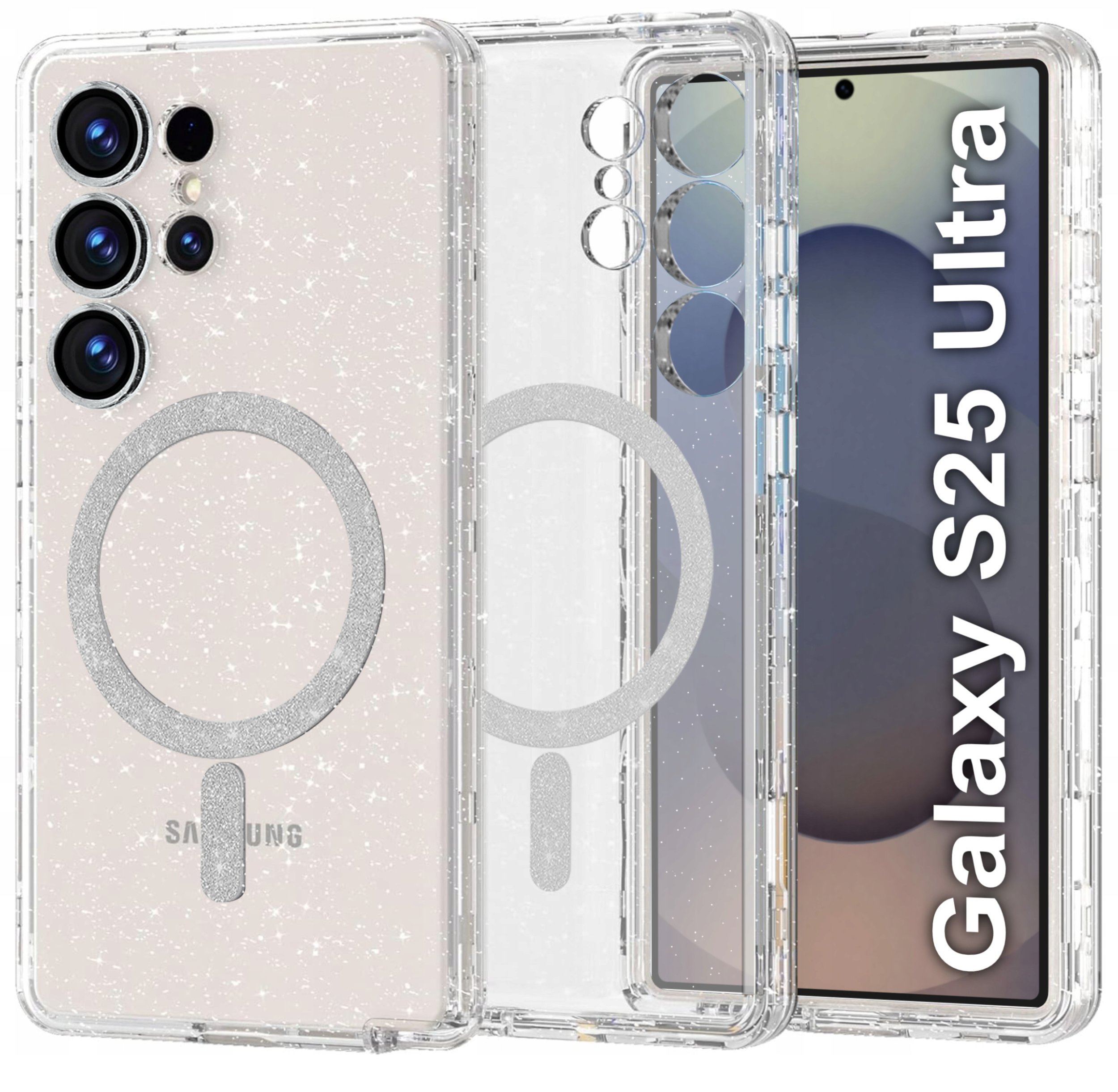 Etui do Samsung S25 Ultra BROKATOWE do MagSafe CLEAR SHINE + SZKŁO NA EKRAN