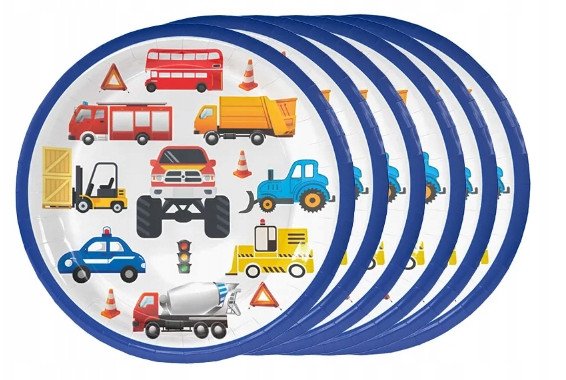 Talerzyki Jednorazowe Papierowe Miasto Auta Samochody Duże 23cm 10szt