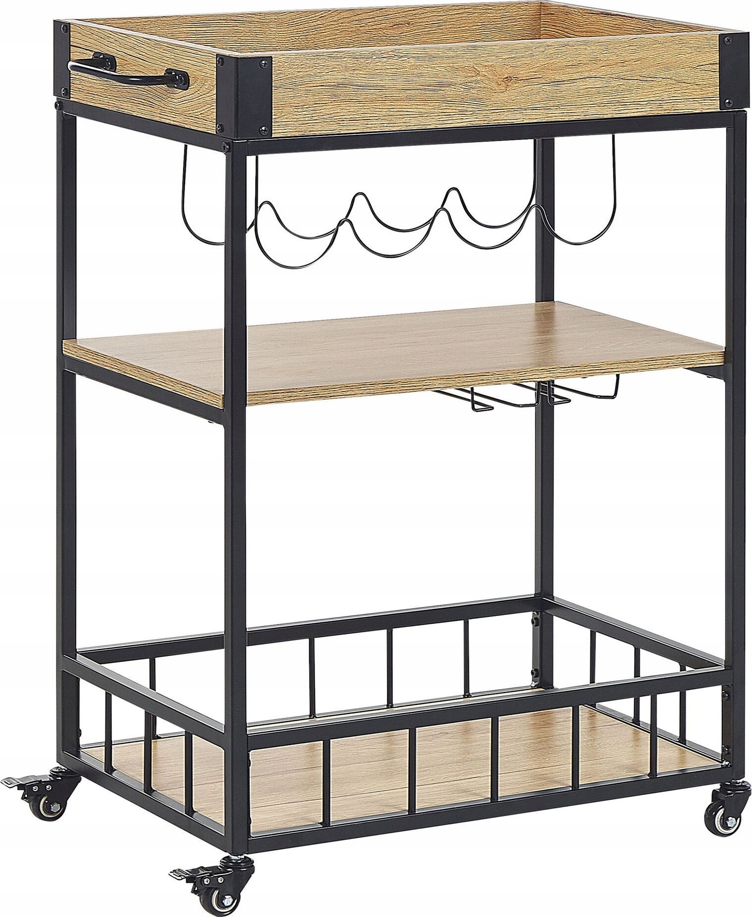 Beliani Wózek kuchenny 3-poziomowy jasne drewno z czarnym HULLET