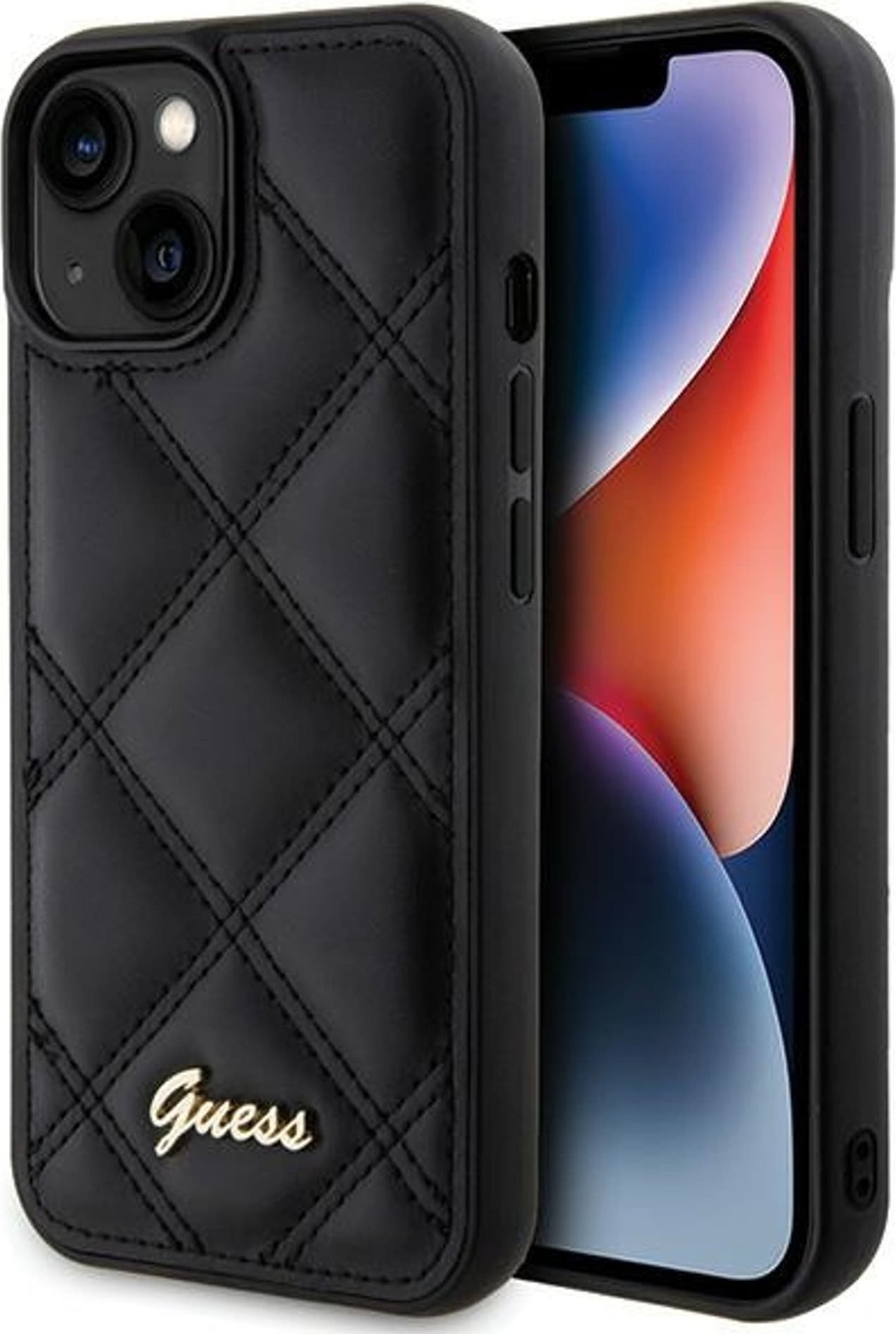 Guess GUHCP15SPSQSQSK iPhone 15 / 14 / 13 6.1" czarny/black hardcase Quilted Metal Logo