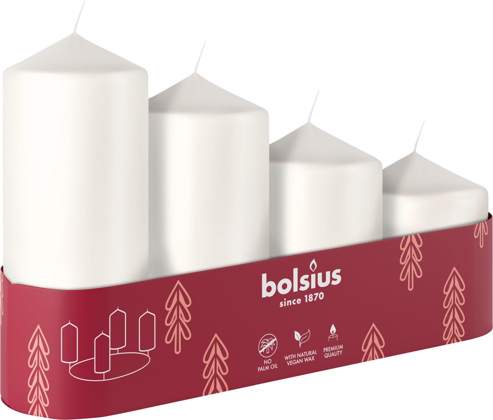 Bolsius Świece cylindryczne białe 4 gab. O120 100 80 60x48mm 8717847189578 8717847189578 (8717847189578)