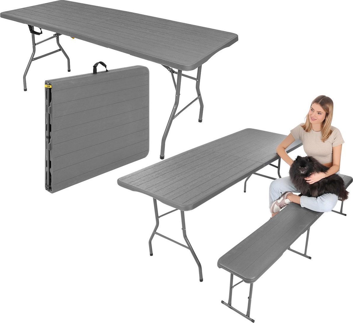 STÓŁ CATERINGOWY SKŁADANY W WALIZKĘ 180x74CM MAX.100KG WOODLAND DESKA CIEMNY SZARY