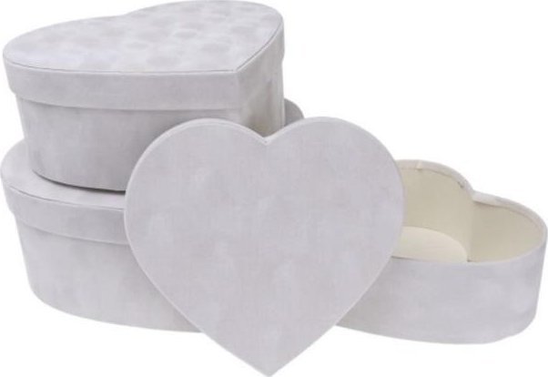 Pudełko Flower Box 3szt welur serce białe ROZETTE