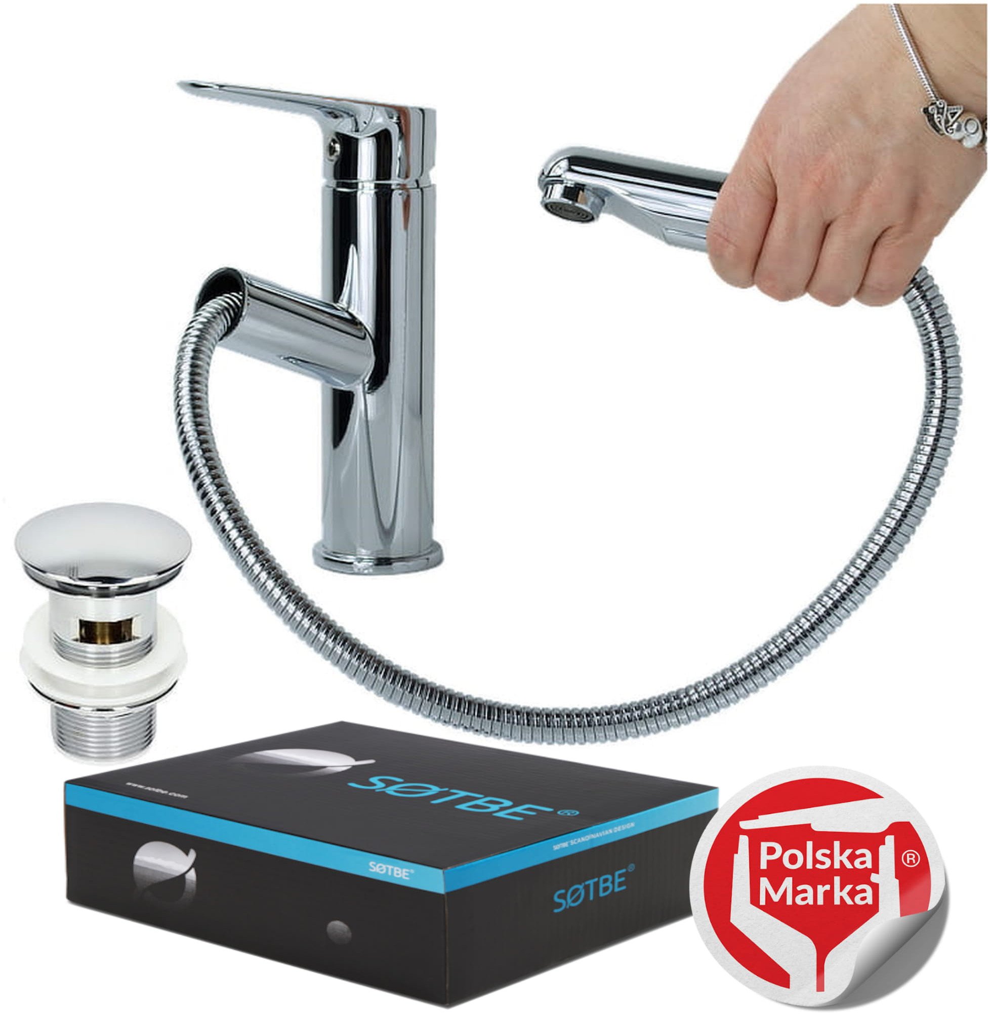 SOTBE INARI bateria umywalkowa z wyciąganą wylewką z korkiem