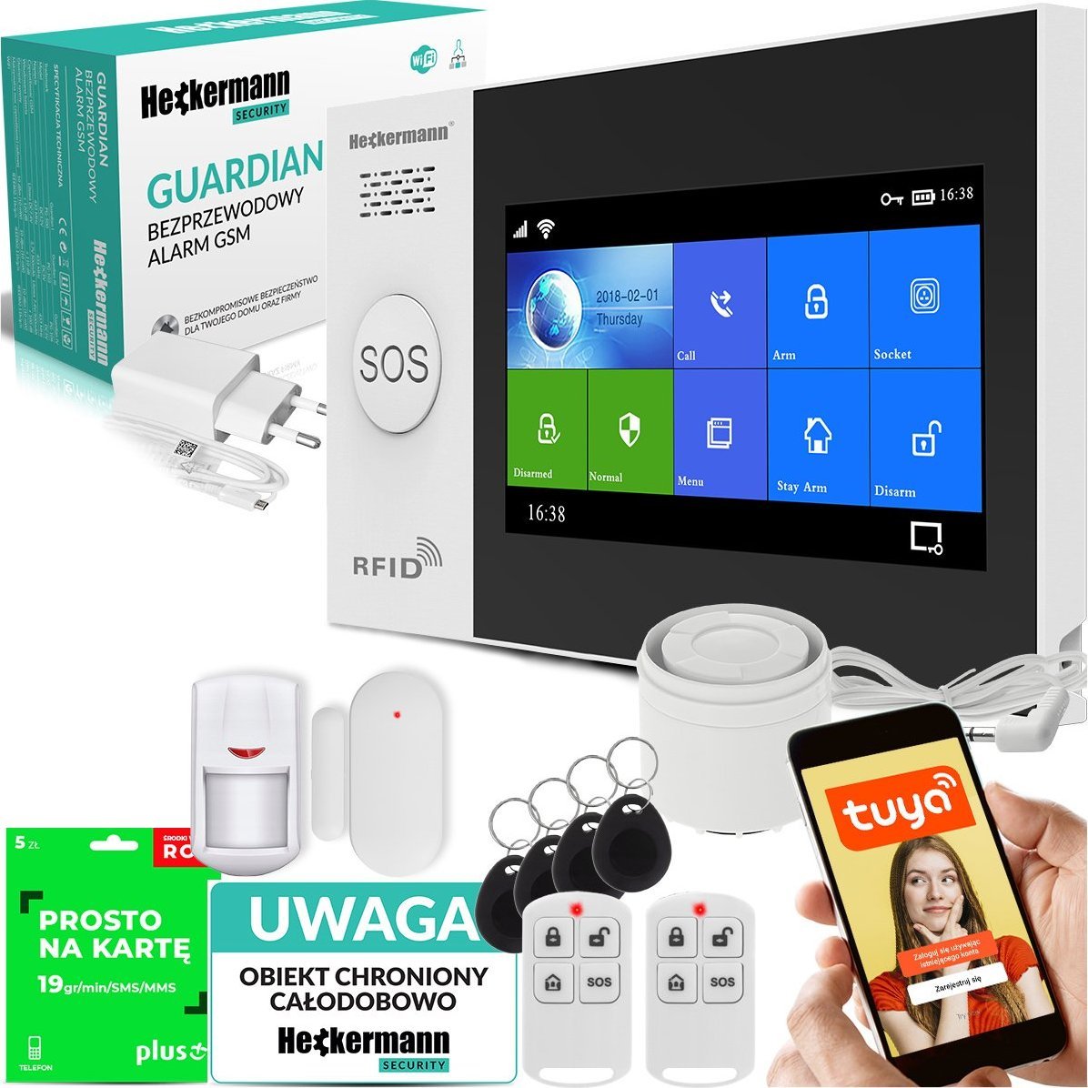Heckermann Alarm GSM Heckermann Guardian V Tuya BOX + Tabliczka + SIM