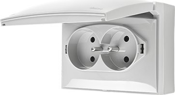 Kontakt-Simon Simon Aquaclick Gniazdo IP44, podwójne kompaktowe z uziem., klapka w kolorze biały ACGZ2/11