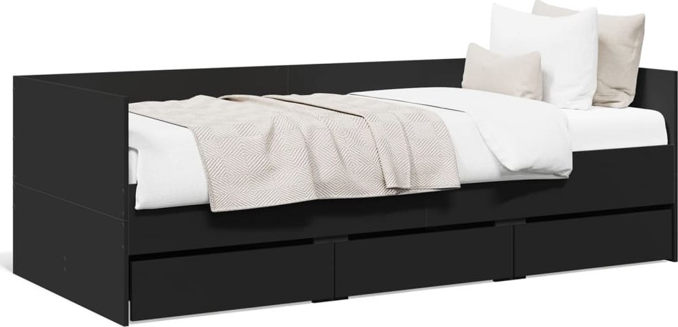 vidaXL vidaXL Rama łóżka dziennego z szufladami, czarna, 75x190 cm