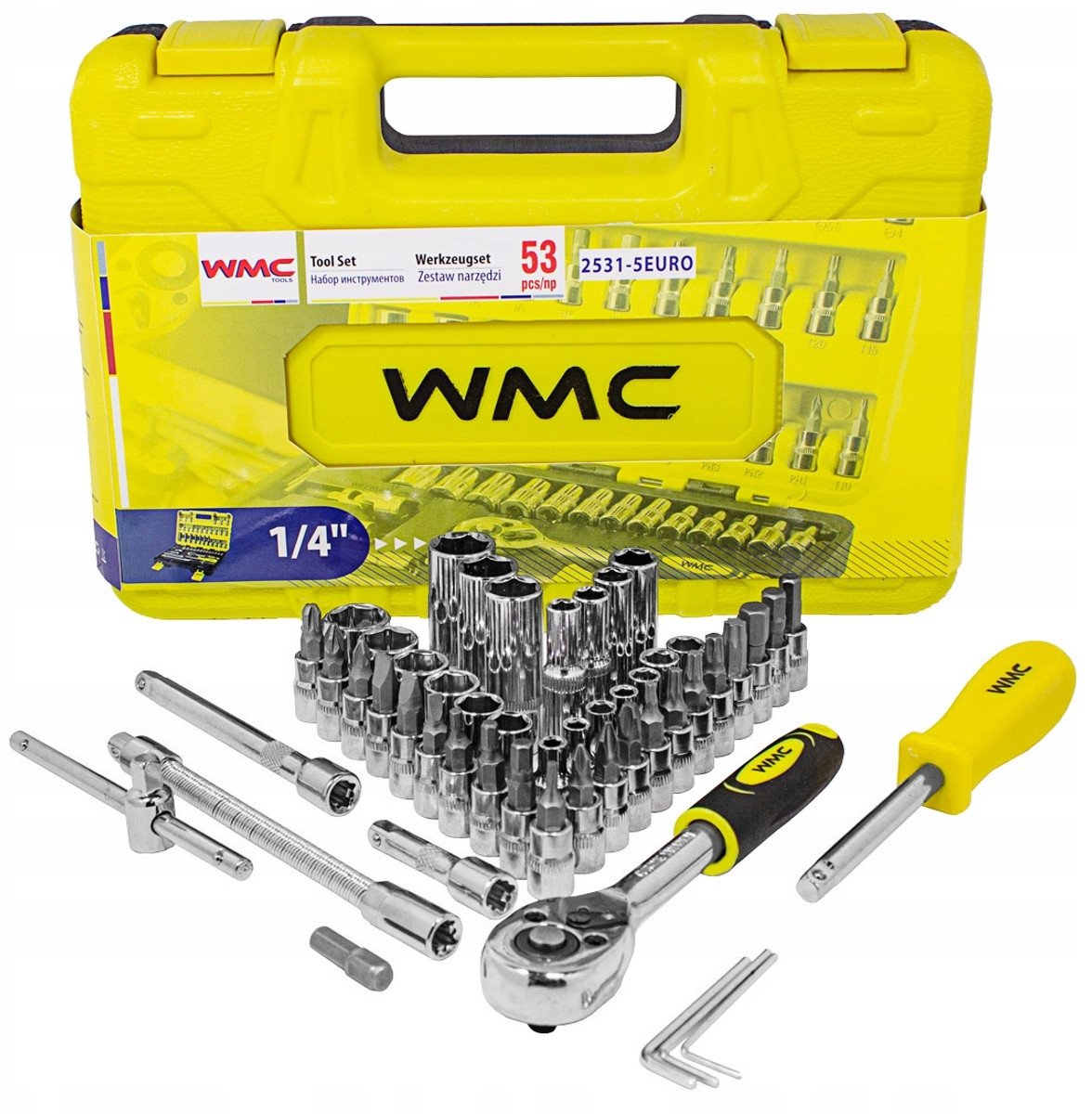 Zestaw narzędzia 1/4 bity nasadki 53 el walizka
