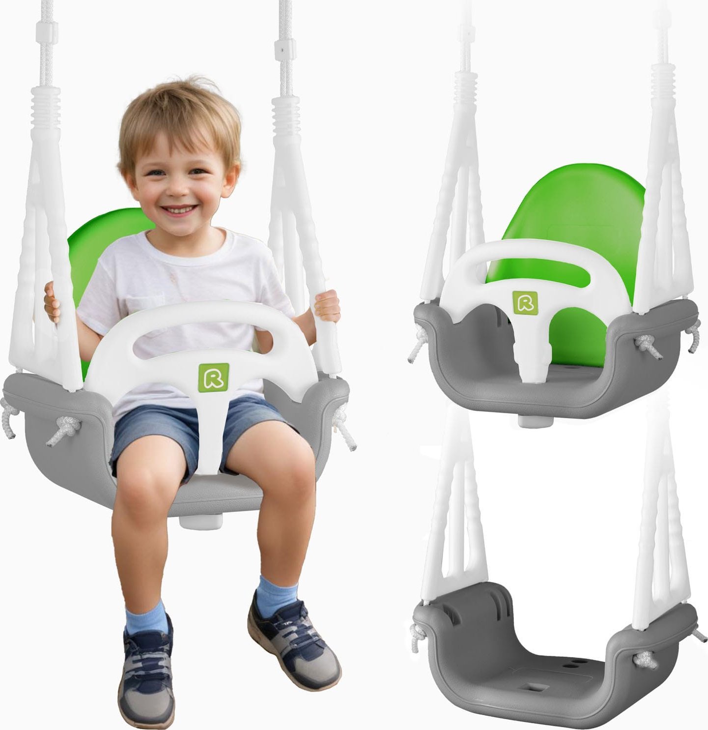 Ricokids Huśtawka kubełkowa Słonik 3w1 Ricokids szaro zielona