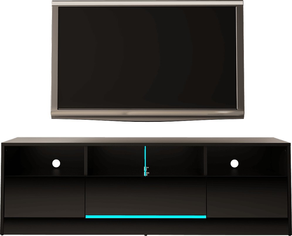 MEGSTYL SZAFKA RTV 160CM Z LISTWĄ LED I 3 SZUFLADAMI - DISPARO 6 Czarny mat - Czarny połysk