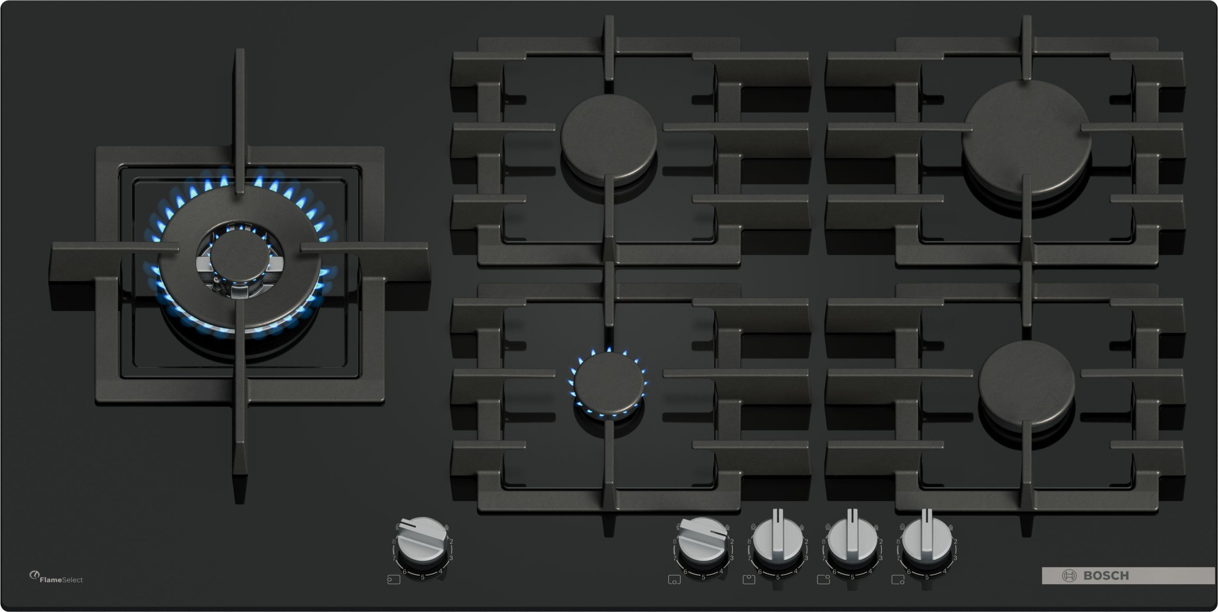 Bosch Serie 6 PPM9A6I40 płyta kuchenna Czarny Wbudowany 90 cm Gaz 5 stref(y)