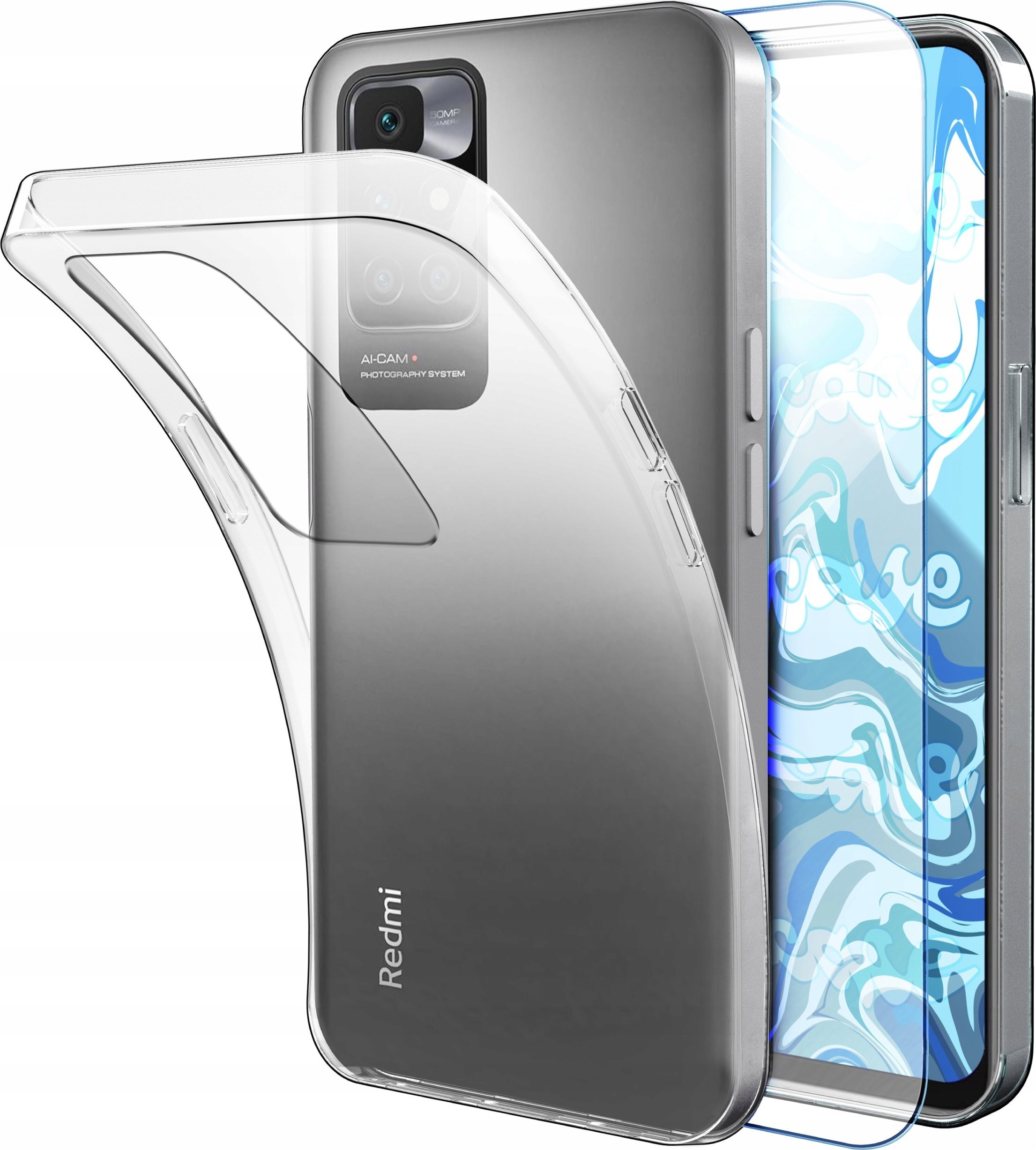 Etui Do Xiaomi Redmi 10 (Przezroczyste, Silikonowe, Ochronne) Szkło 9H