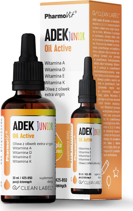 Pharmovit WITAMINA ADEK JUNIOR DLA DZIECI W KROPLACH (300 mcg + 10 mcg + 4 mg + 20 mcg) BEZGLUTENOWE 30 ml - PHARMOVIT (CLEAN LABEL)