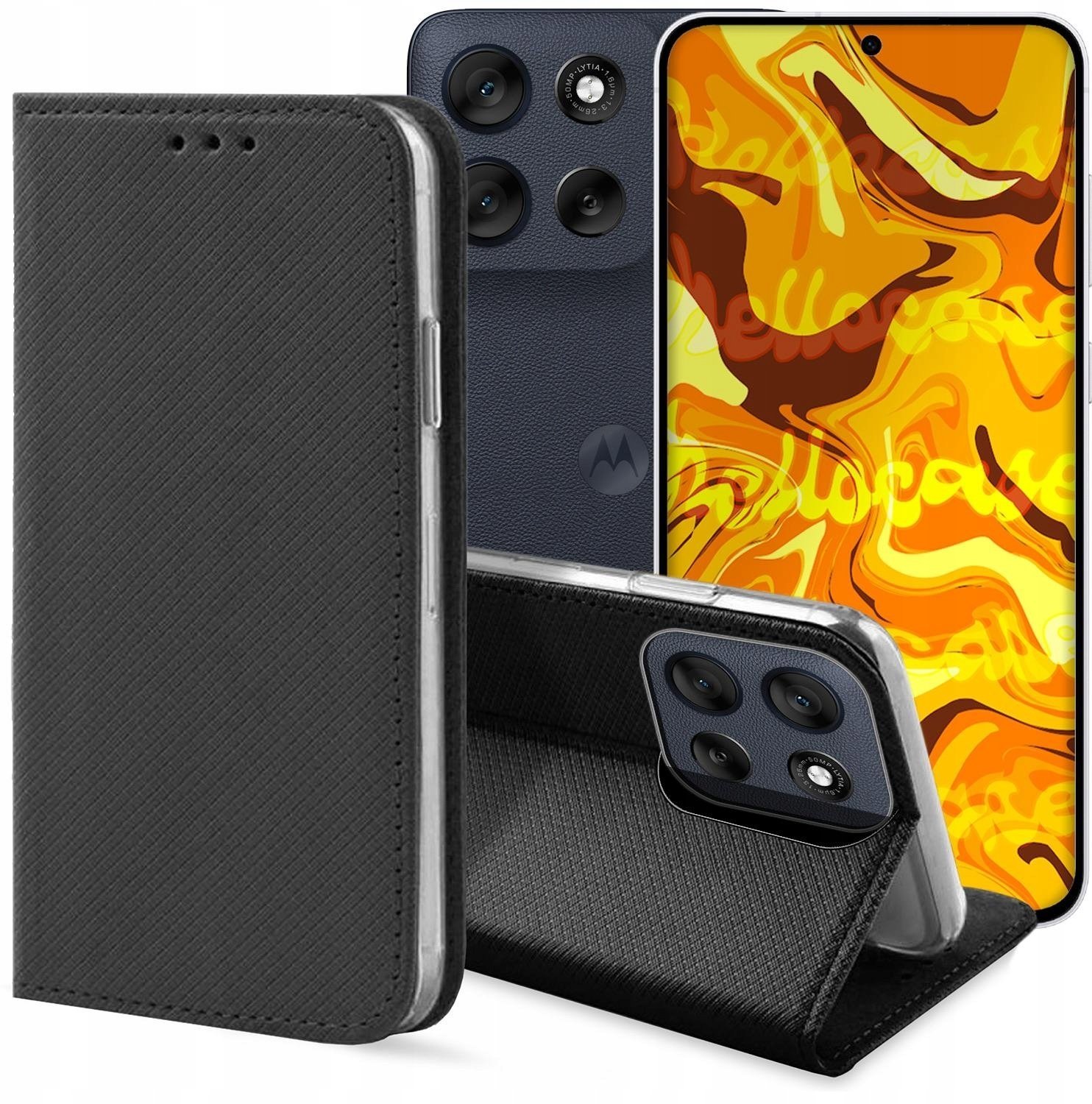 Etui z Klapką Do Motorola Moto G56 (Czarne, Zamykane, Magnetyczne, Kabura)