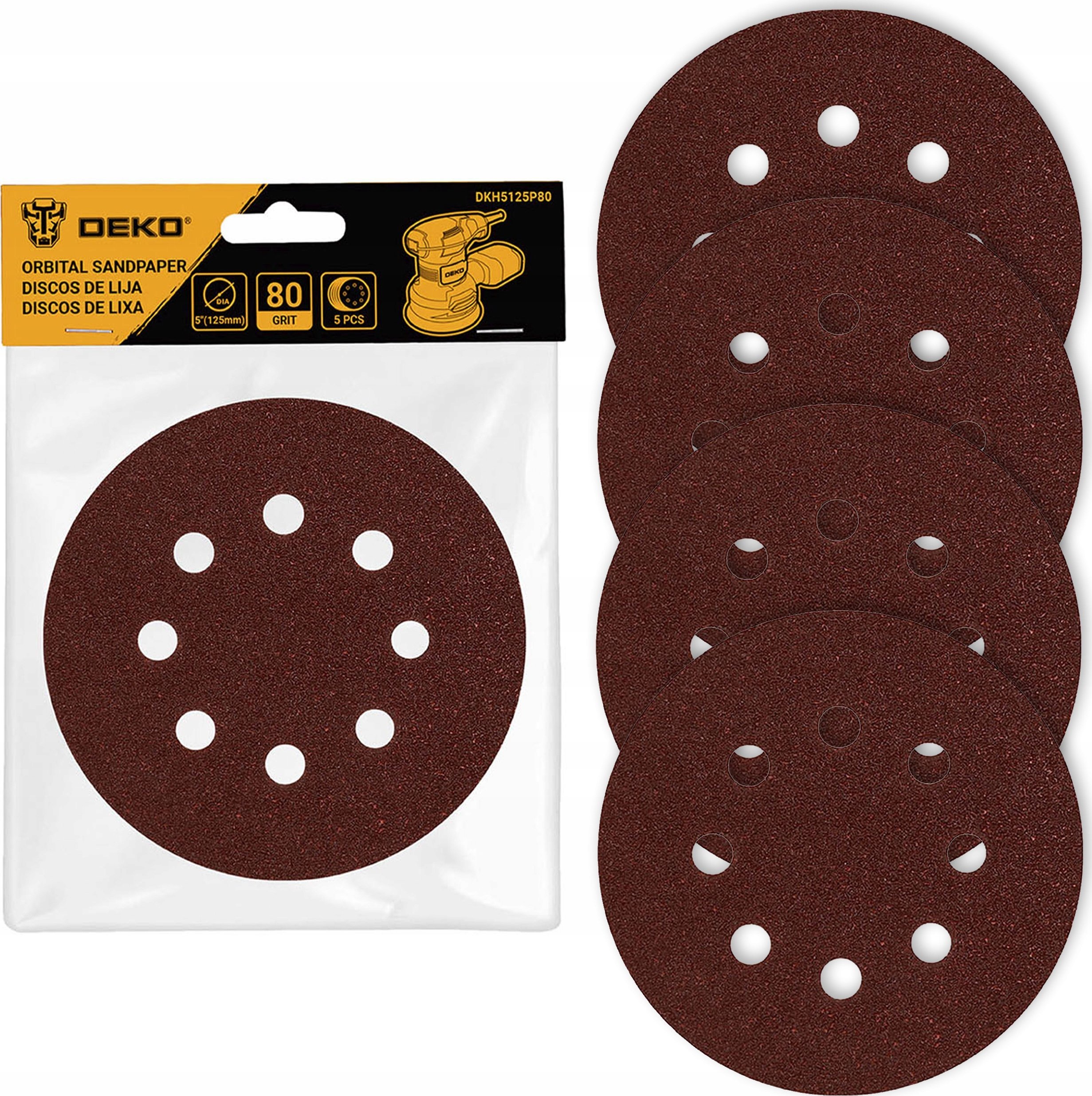 PAPIER ŚCIERNY KRĄŻEK ŚCIERNY DO SZLIFIERKI DEKO Z OTWORAMI P80 5 SZT.